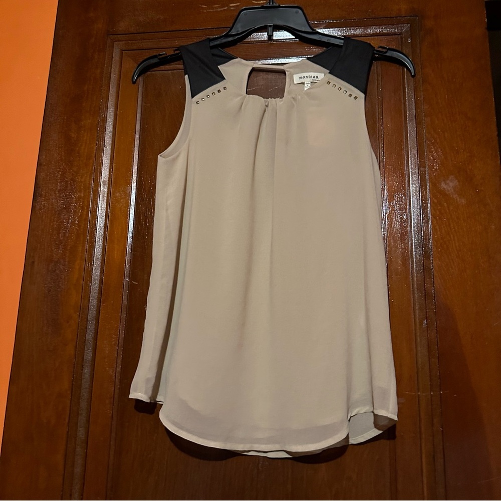 Monteau Los Angeles Sleeveless Top Size S Beige Semi Sheer Lined